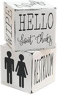 Lavender Inspired Set of 2 Bathroom Block Signs-Funny Bathroom Signs-Farmhouse Bathroom Decor-Hello Sweet Cheeks- Bathroom Decor for Shelf-Half Bath Decor-Restroom Signs-Sign-Housewarming Gifts