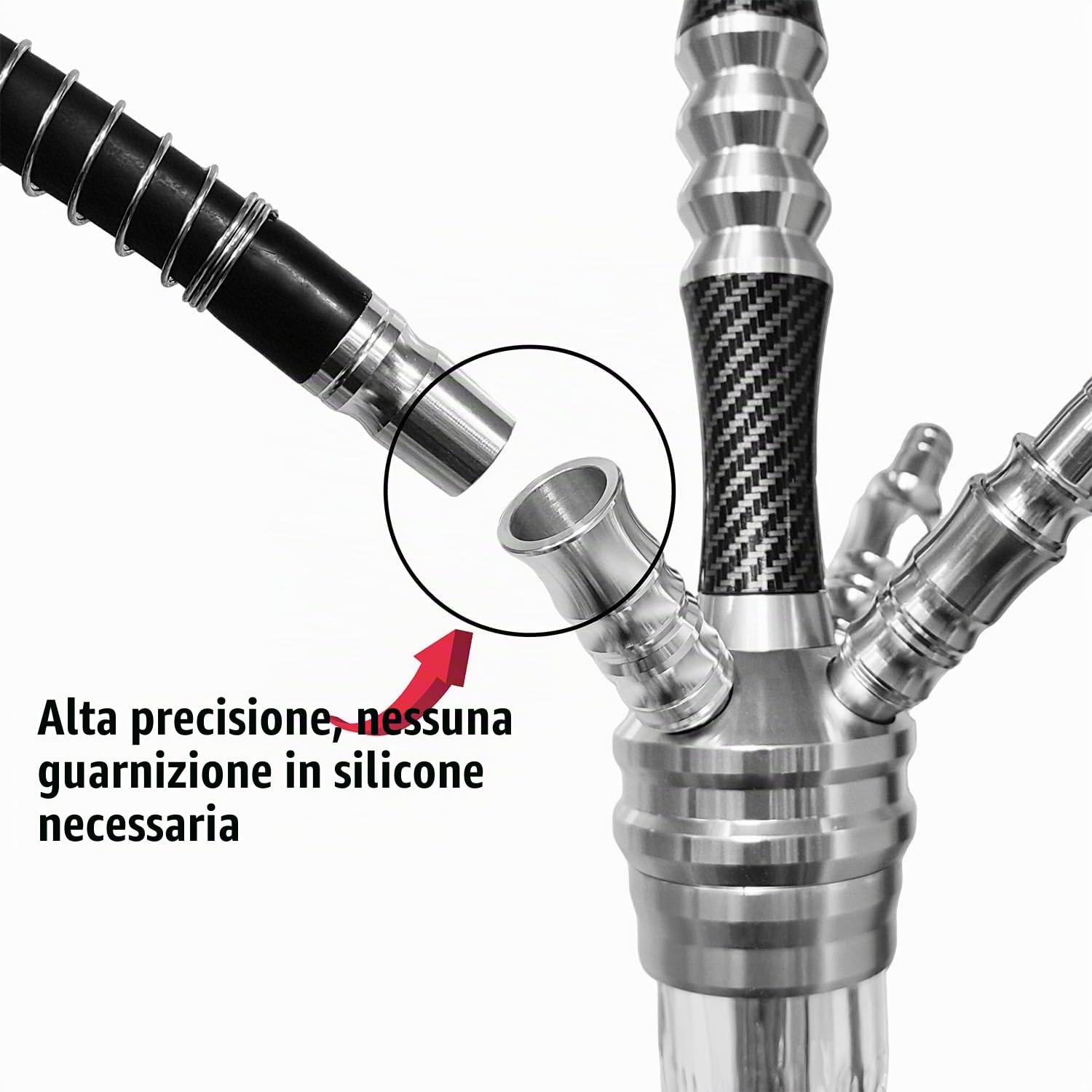 RMAN® Narghilè Completo 66cm Professionale Alluminio Argento | Grande, Alta Qualità, 3 Tubi Silicone, Include Pinza per Carbone, Include Testina, Include Accessori