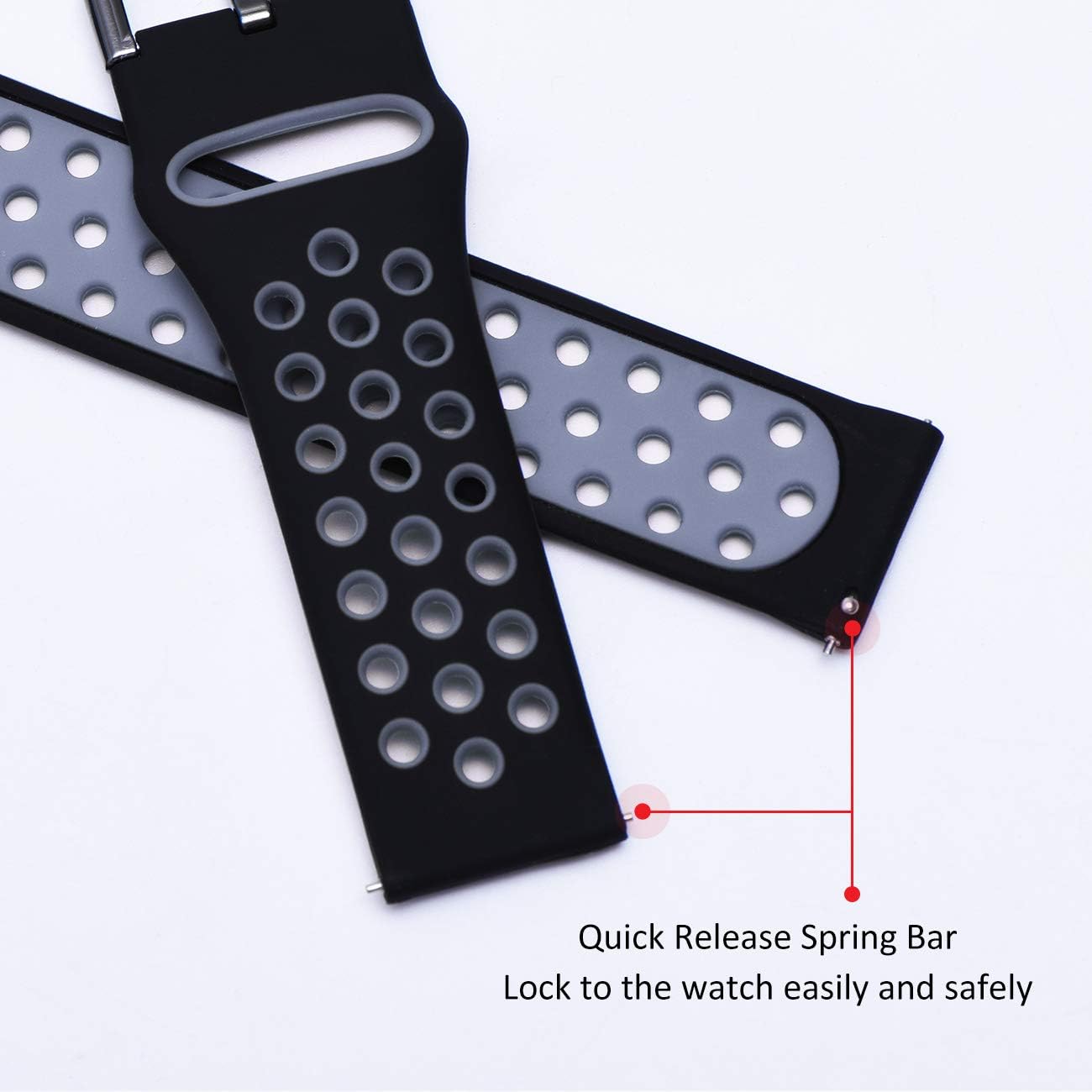 KADES for Samsung Active 2 Watch Band, 20mm Soft Silicone Sport Replacement Strap with Quick Release Pin for Galaxy Watch Smartwatch 42mm, Galaxy Watch Active 40mm 44mm (Black/grey)