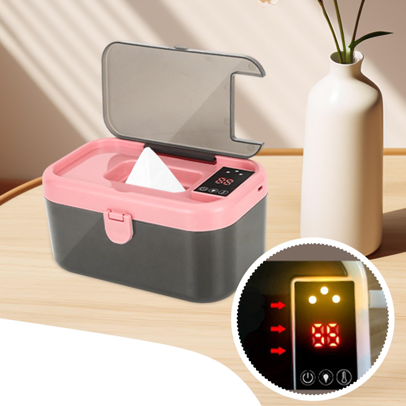 Colcolo Calentador y dispensador de toallitas húmedas Máquina de toallitas húmedas Luz nocturna Calentador de para bebés USB portátil y conveniente de manera, Rosa