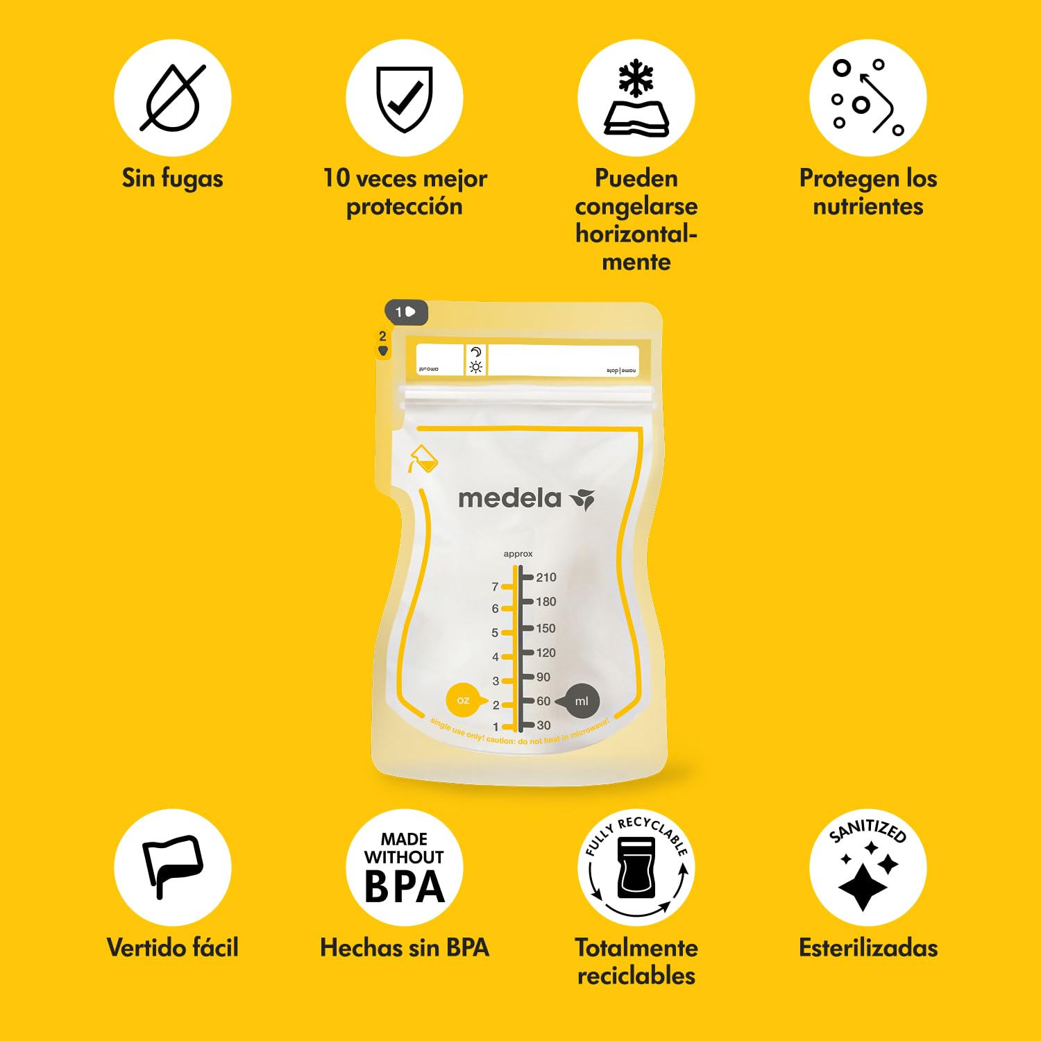 Medela bolsas de almacenamiento de leche materna Easy Pour, bolsas desechables de 210 ml, a prueba de fugas, protegen los nutrientes de la leche, sin BPA, paquete de 100, Exclusivo en Amazon