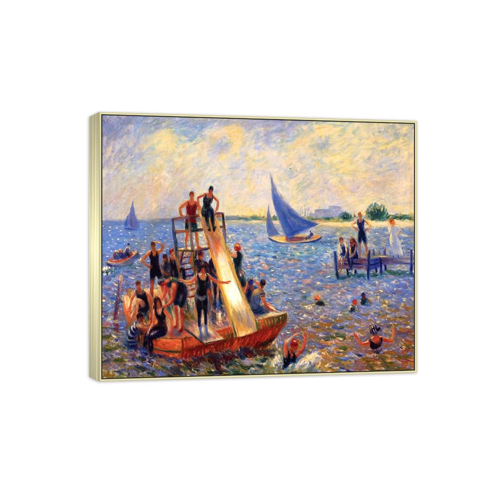 SDYSKKUG William Glackens Canvas Wall Art Prints for Living Room. Beach 5. 72x60cm Silver Frame