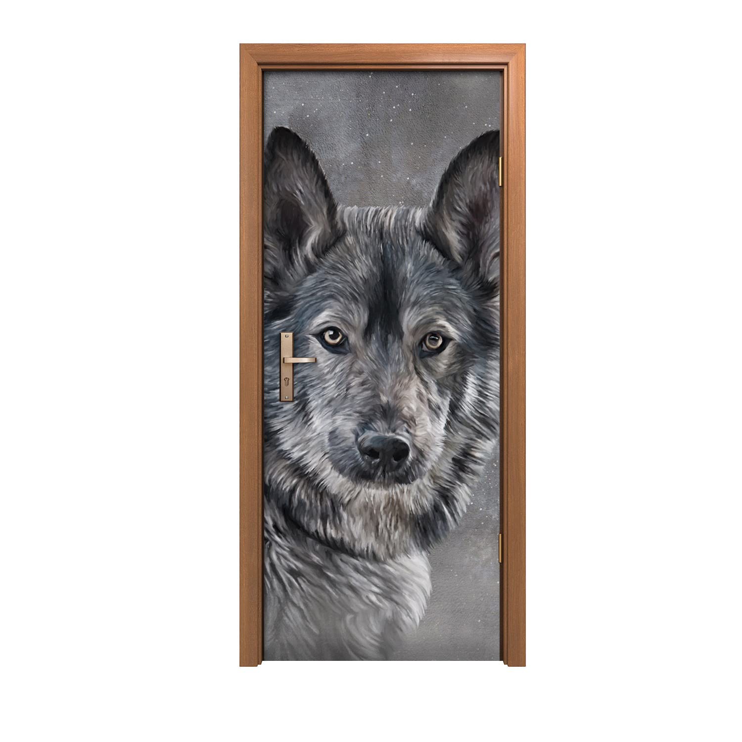 Décoration murale hivernale avec l'autocollant de porte 90x200cm chien de loup