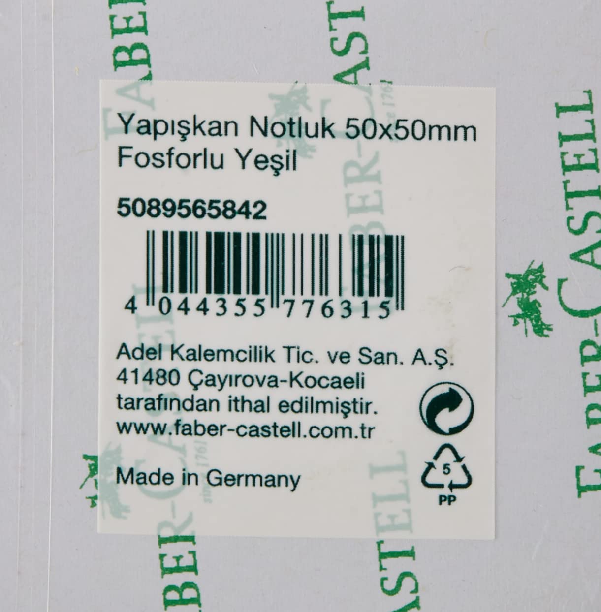 Faber-Castell Notas adhesivas, 50 x 50 mm, color verde neón