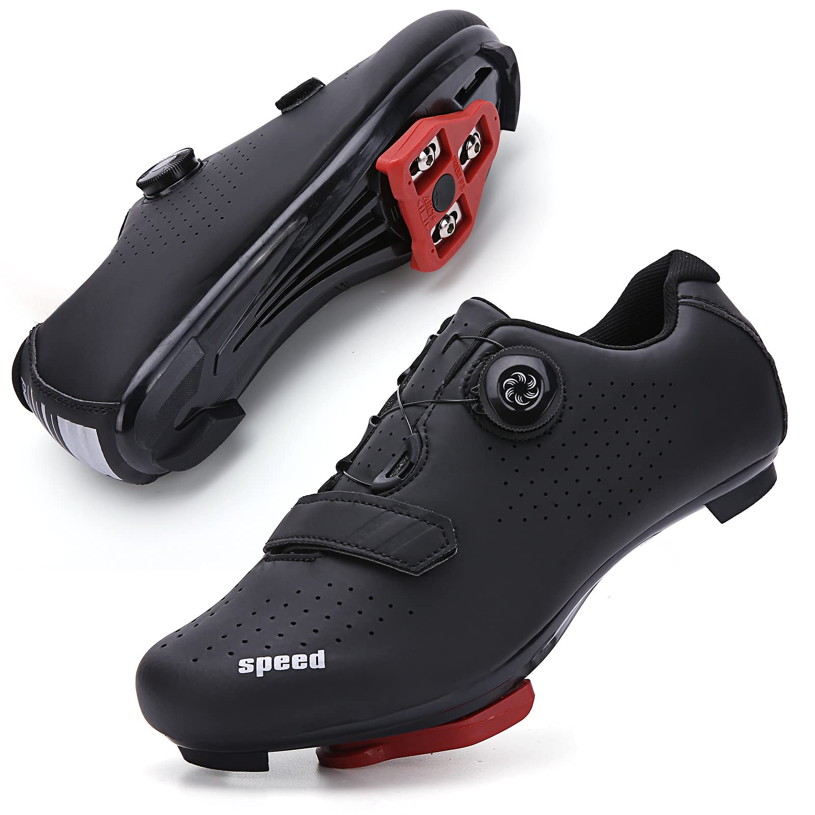 Men Road Bike Shoes Women Cycling Shoes Included Cleats(Combination Set) Compatible with Lock SPD/SPD-SL for Outdoor/Indoor Cycling Exercise Shoes, Ac01black, 9 Women/7 Men