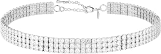 Silver Cubic Zirconia Choker Necklace for Women, 18K Real Gold Plated Faux Diamond Choker Necklaces for Costume, Bling Rhinestone Jewelry Gift for Prom Wedding Bridal Bridesmaids