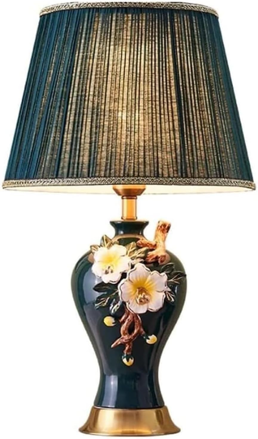 Ceramic Table Lamp Three-Dimensional Flower Fabric Lampshade Desk Lamps
