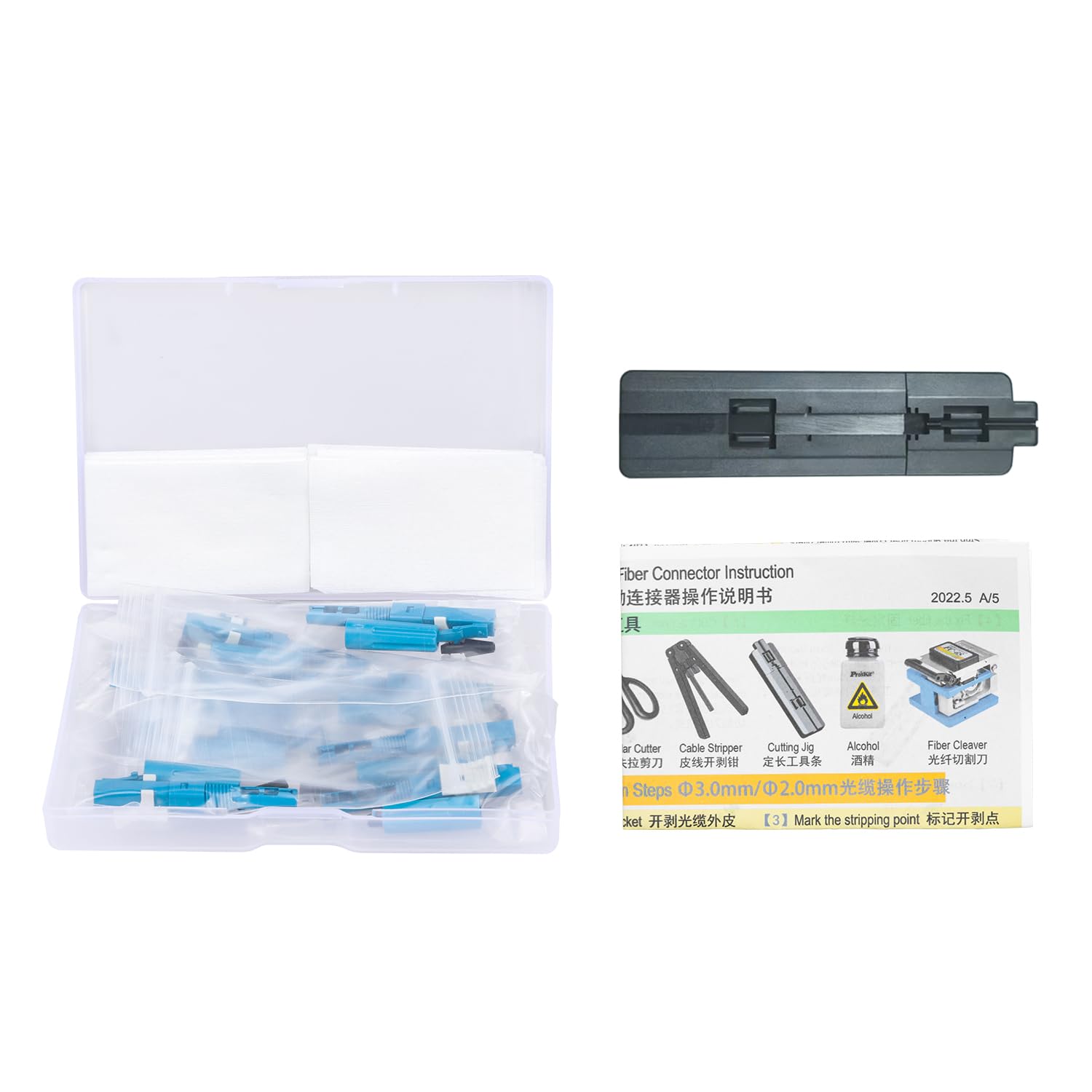 Lot de 20 adaptateurs de connexion rapide LC UPC à fibre optique monomode pour câble rond en fibre de 0,9/2,0/3,0/2,0 x 1,6/2,0 x 3,0 mm (bleu)