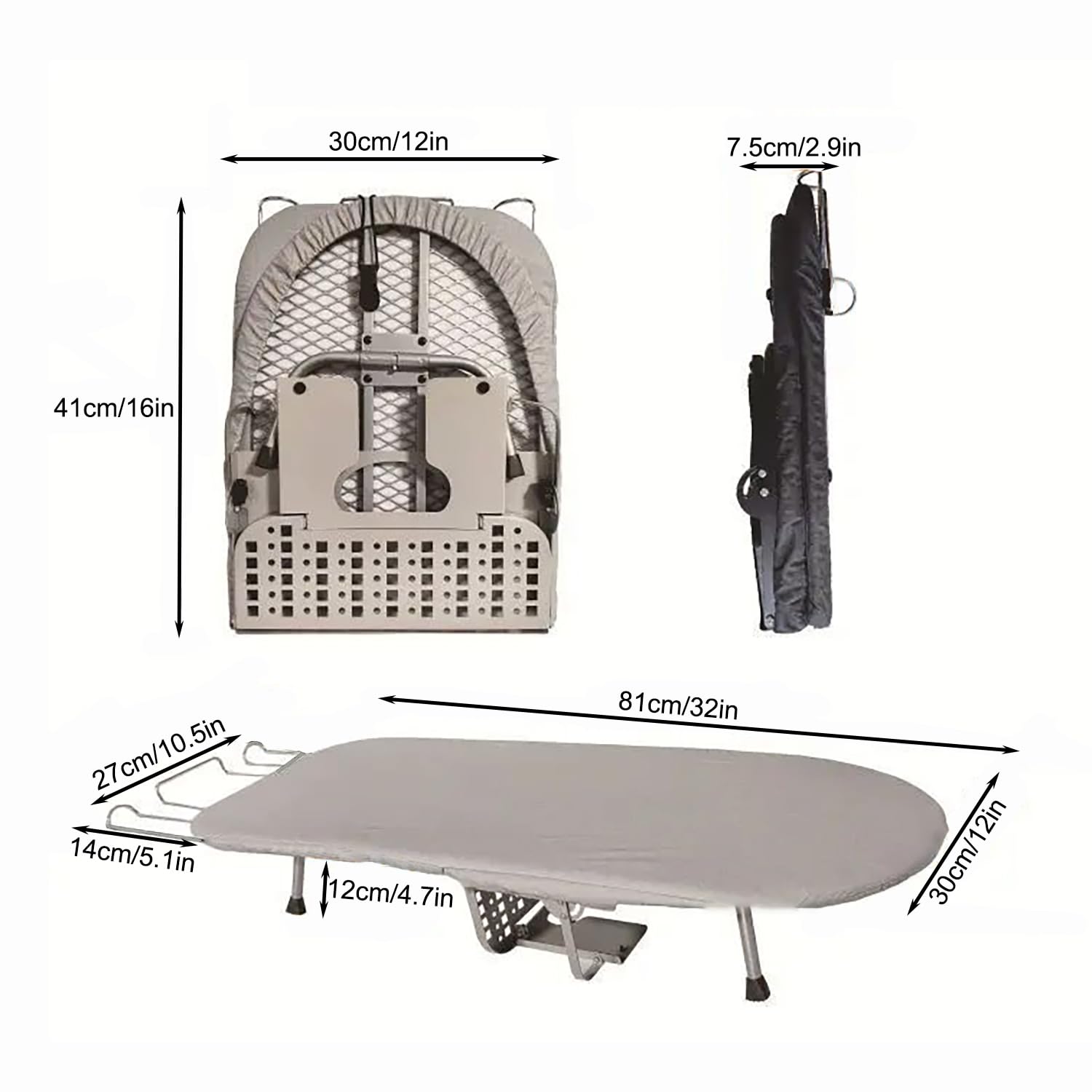 Planche à Repasser de Table Pliable, Table a Repasser Pliable, avec Repose-Fer pour Voyages et Maison, 81x30 cm
