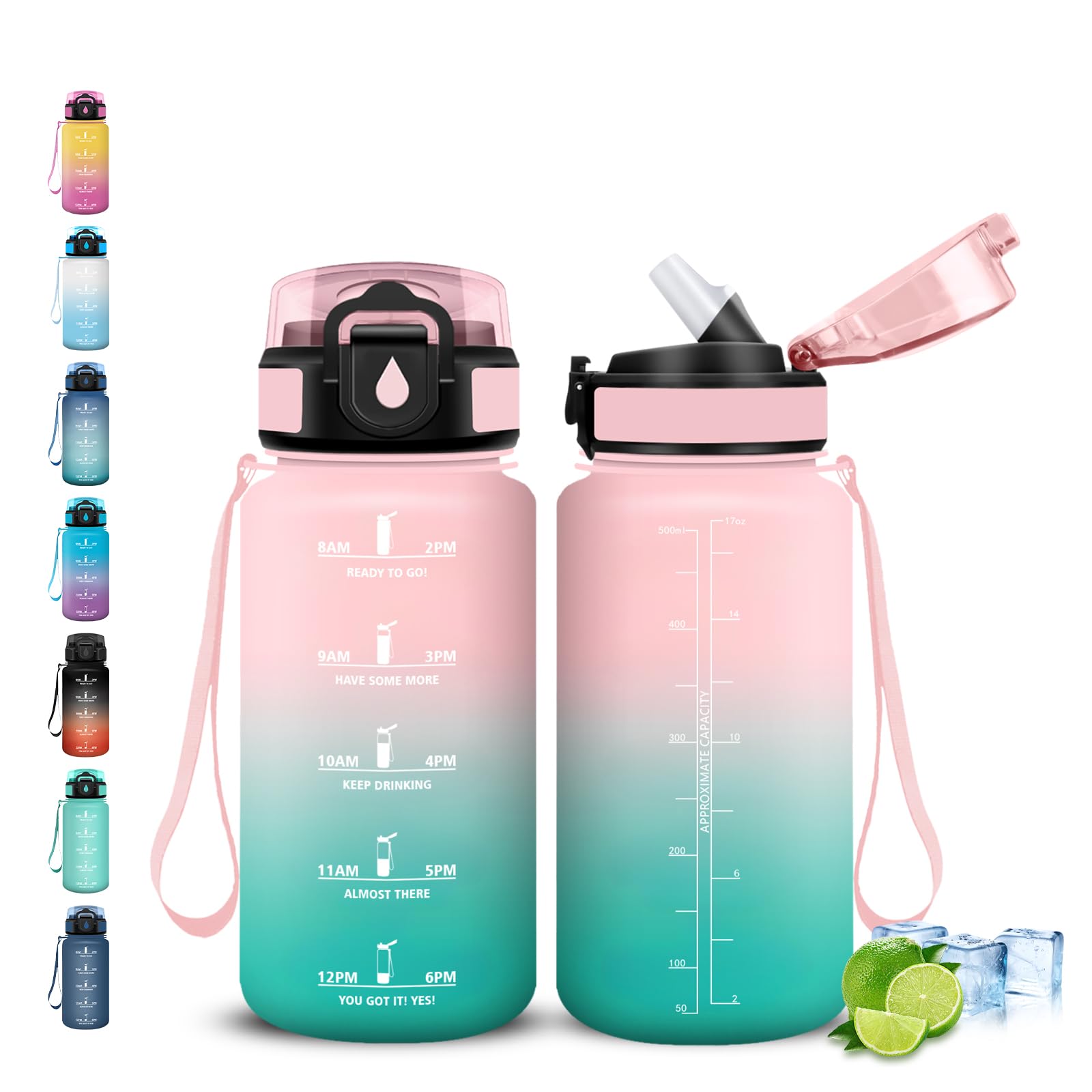 Grsta Borraccia, 500ml Borraccia Bambini, Senza Perdite, Borraccie con Cannuccia, Facile da Pulire, Borraccie Motivazionale, con Slogan Motivazionale, Borracce per Scuole, Campeggio, Corsa