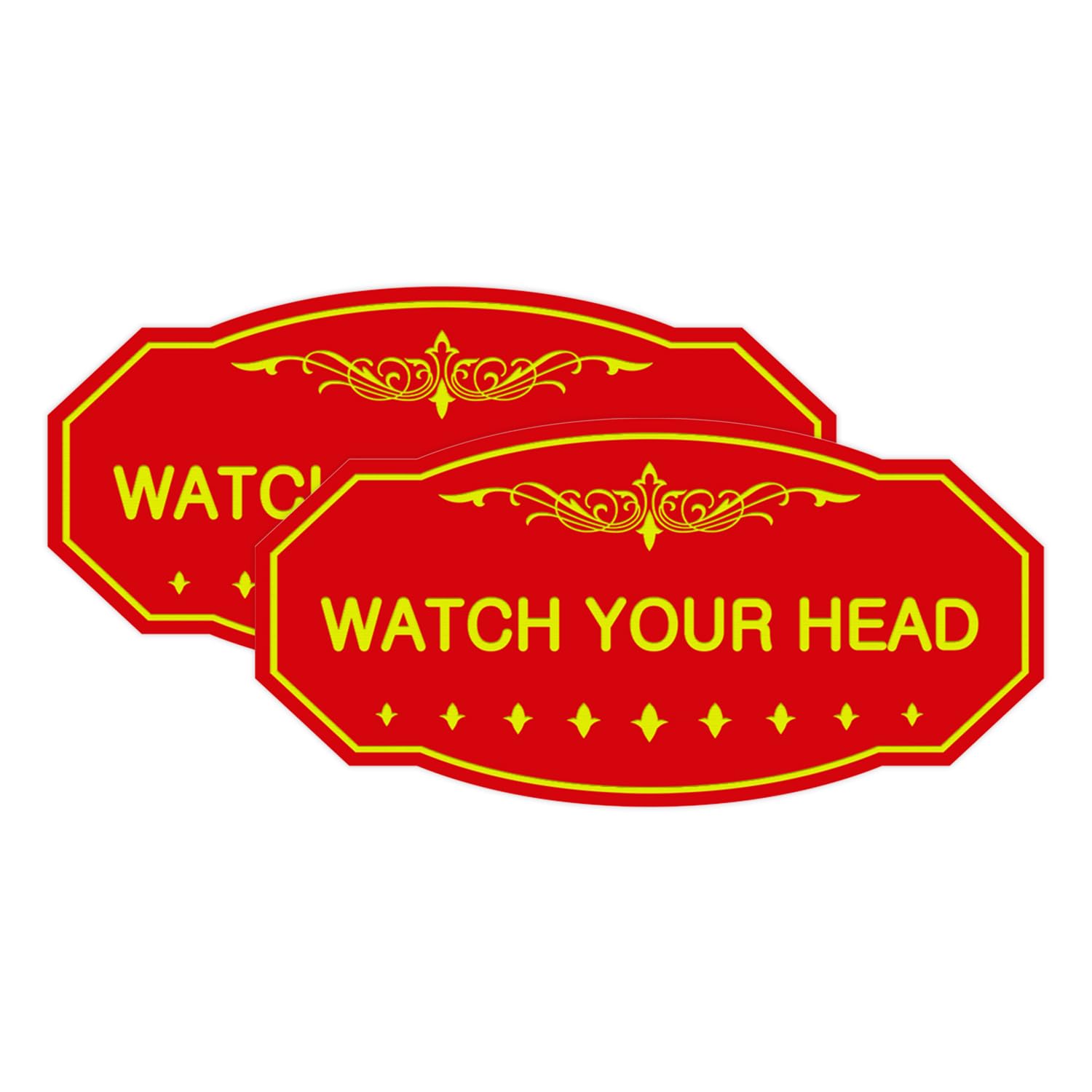 Signs ByLITA Victorian Watch Your Head Sign (Red/Yellow) - Small 2 Pack