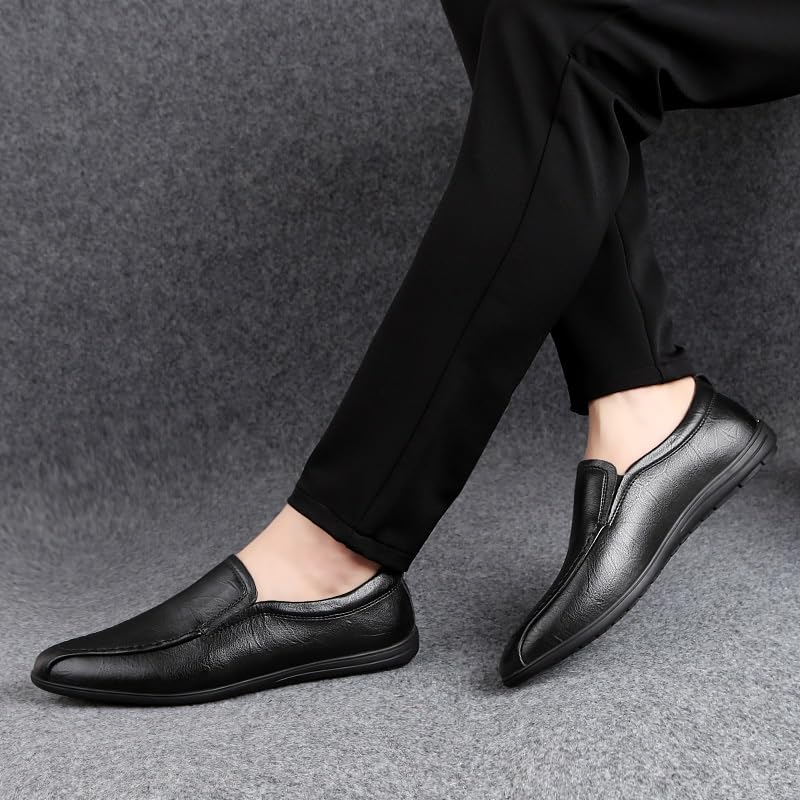 Mens Loafers Pointed Toe Solid Color Bike Toe Faux Leather Loafer Shoes Flat Heel Flexible Comfortable Walking Fashion Slip-ons4