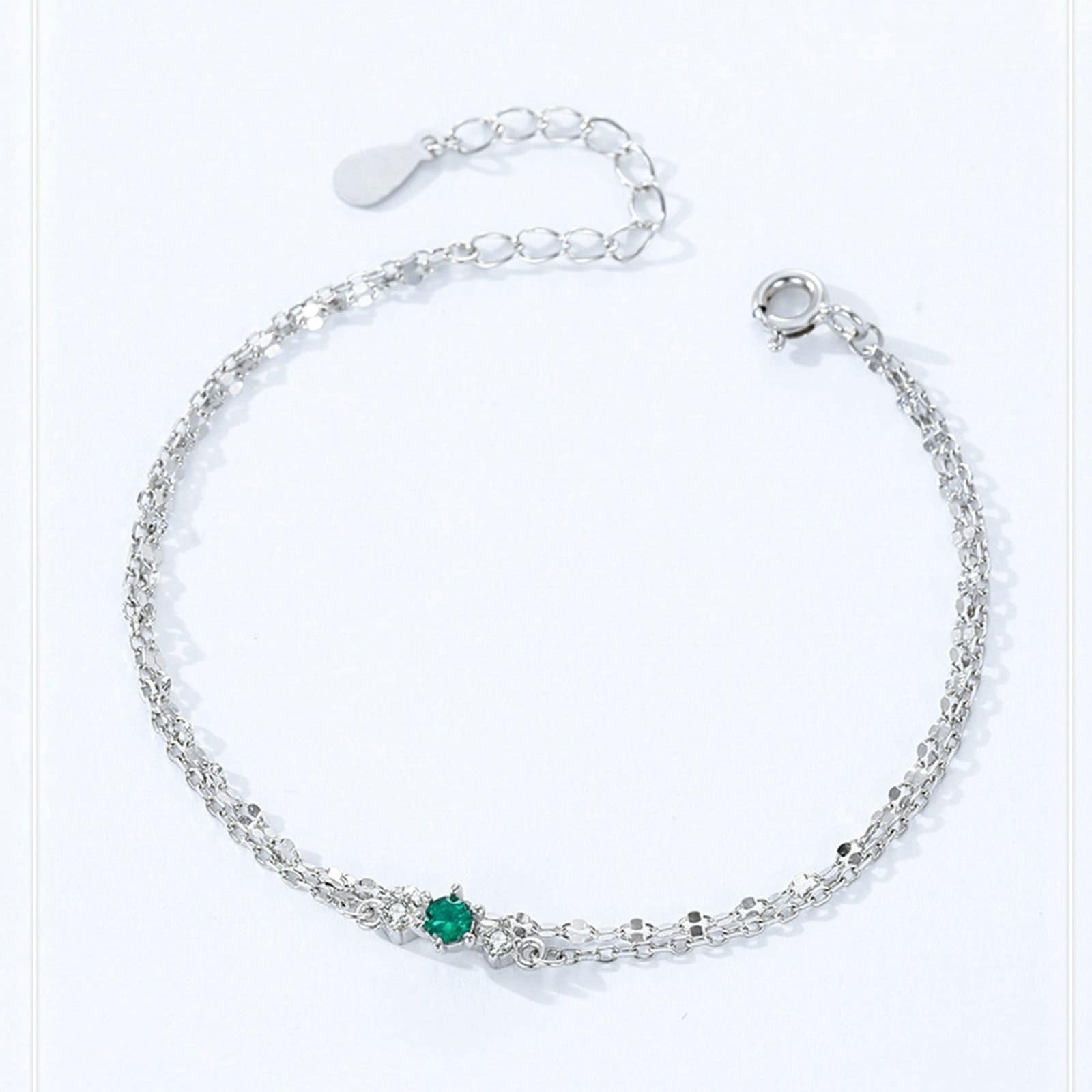 KnSam Pulseras de oro auténtico de 9 K/14 K/18 K, pulseras de doble capa con cadena de laboratorio creado en laboratorio verde esmeralda brazalete blanco oro Au 375/585/750