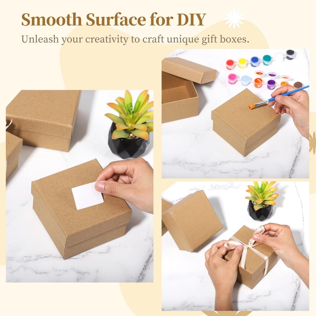 Set mit 24 quadratischen Geschenkboxen aus Pappmaché, 3,9 leere Kraftboxen mit Deckel zum Basteln und Verpacken