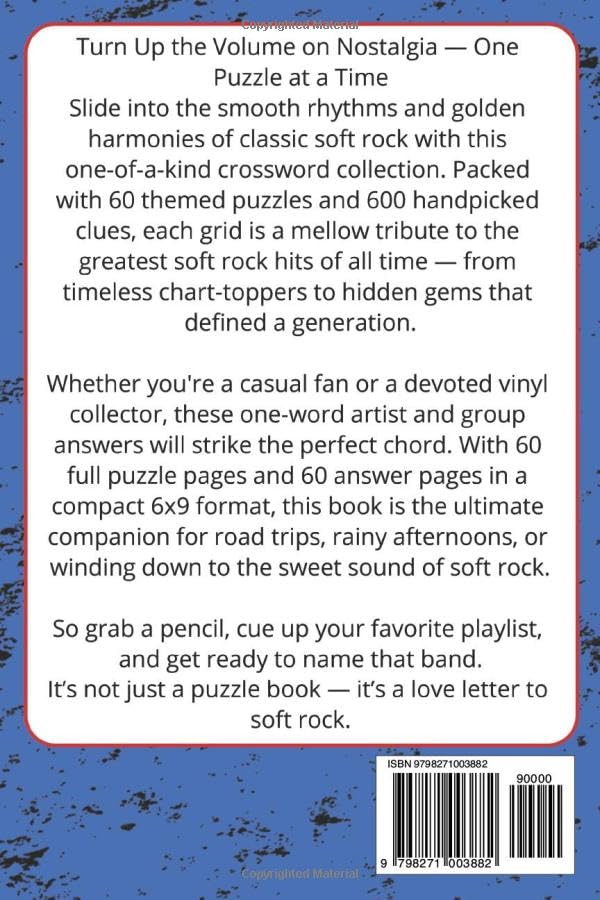 Soft Rock Music: Crossword puzzle book | 6x9 inch, 120 pages, 60 answer pages, 60 puzzle pages, 600 clues | Turn Up the Volume on Nostalgia image 3