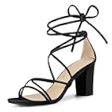 Allegra K Women's Strappy Lace Up Chunky Heeled Sandals