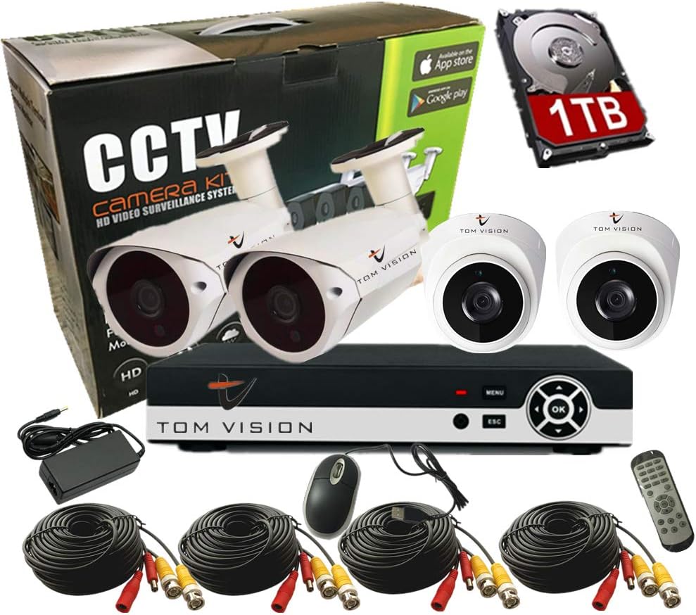 4Channel AHD Camera KIT with 1000GB Hard Disk For Recording 2.0MP/1080P CCTV Security System CCTV Kit 4Pcs Outdoor Waterproof IP66 Bullet Camera and P2P Cloud Alarm System Home Security