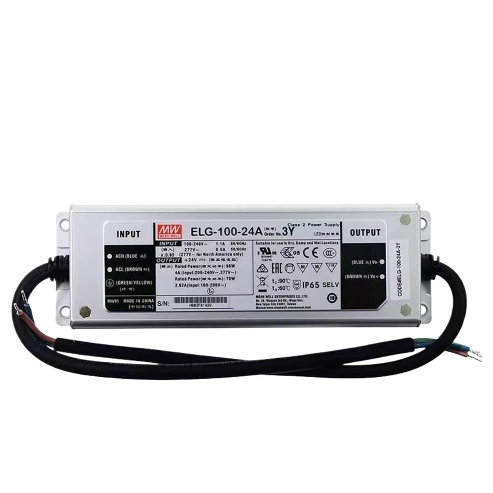 FCARUMIQP ELG-100-24A-3Y 24V 4A Constant Voltage LED Lighting Driver Buit-in Active PFC Function AC-DC Indoor Outdoor IP65