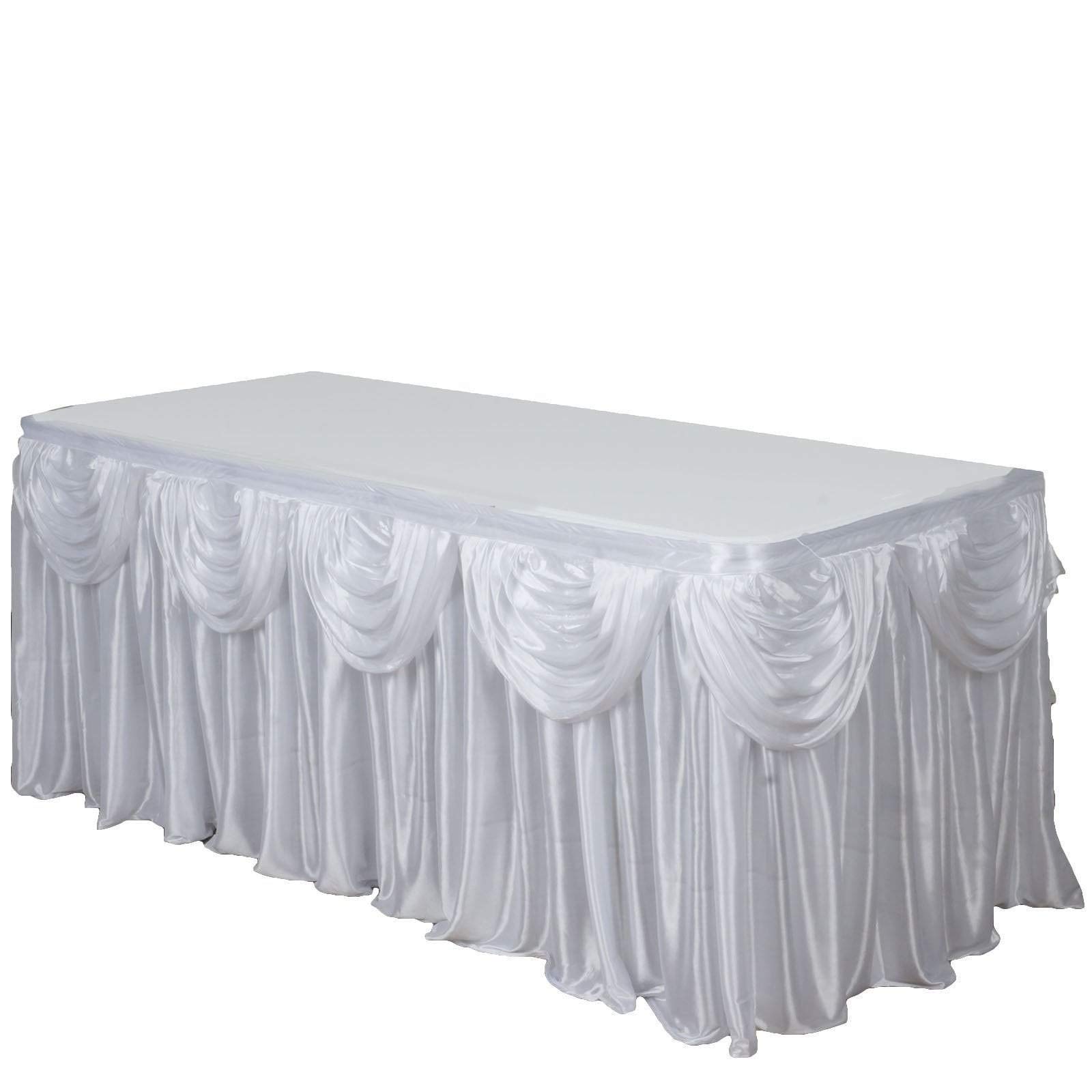 14 feet x 29-Inch White Satin Drape Banquet Table Skirt Linens Wedding Party Events Decorations Kitchen Dining Catering