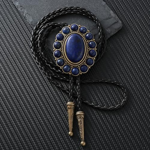 Image of GelConnie Bolo Tie for Men Women Western Cowboy Turquoise Leather Necktie | Natural Stone Bolo Tie Necklace for Women Rodeo Cowboy Leather Necktie Native American Western Cowgirl Ties Adjustable Cord
