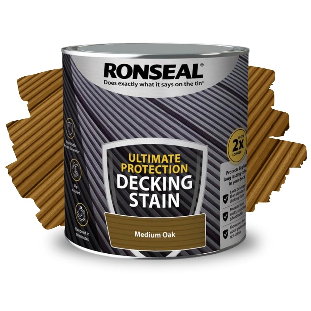 ARUUJ - Decking Stain, Long-Lasting Weather Protection, Quick Dry in 90 Minutes, Anti Slip Deck Stain, Indoor Outdoor Use, Protects Against Scuffs & Foot Traffic, Matt Finish (Medium Oak, 2.5L)