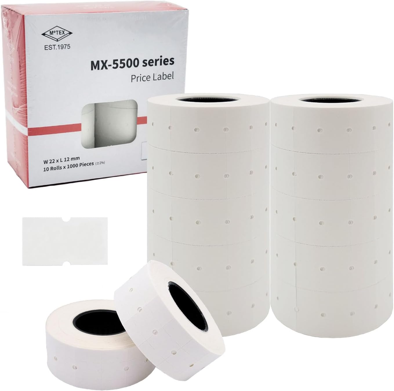 Motex 1 Line Labels - 10,000 White Blank Price and Date Gun Labels, Fits Perco 1 Line Price and Date Guns and MX-5500