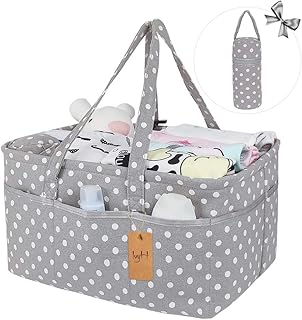 Baby Diaper Organizer Cestino per Pannolini, Cestino Portaoggetti Tela Organizzatori per Pannolini con Borsa per Bottiglia Isolata 3 Scomparti Rimovibili Diaper Caddy per Famiglia Appena Nata