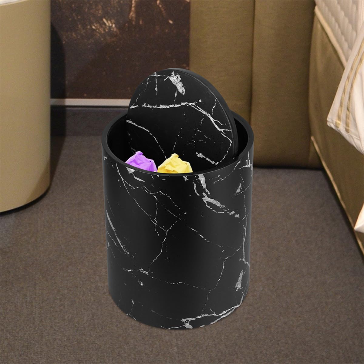 SHINEOFI Cestino per Rifiuti Doppio Strato Marmorizzato Coperchio a Ribalta, Contenitore in Plastica per Carta e Spazzatura, Secchio da Ufficio, Cucina e Bagno, 15 Litri