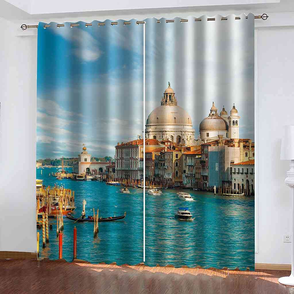 Rideaux occultants enfant 3D Venise 200x214 cm en polyester pour salon