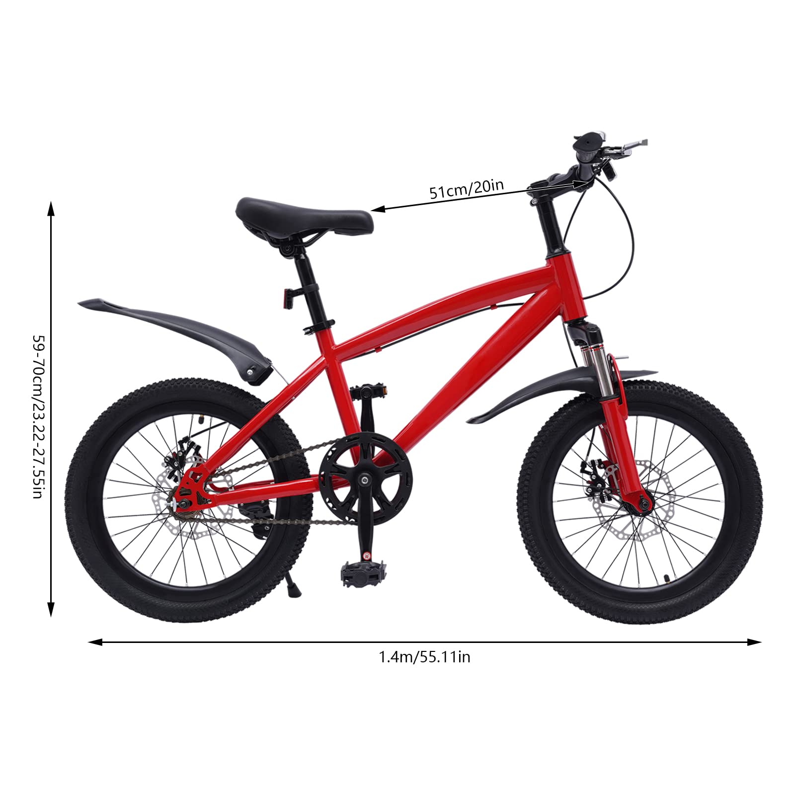 18 Pollici Mountain Bike Bici per Bambini Adatto Ragazzi Ragazze Donne Uomini Superficie PU Imbottitura Spugna Alta Acciaio al Carbonio Ruote Gomma (Rosso e Nero)