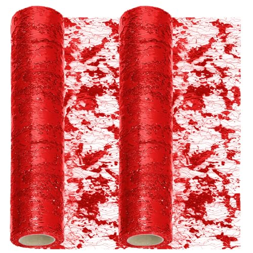 Swpeet 2 pièces 28x274 cm Rouge Paillettes Paillettes en Feuille Métallique à Maille Fine Décorative, Rouleaux de Paillettes en Feuille Métallique à Maille Fine, Pièces Centrales de Décoration pour