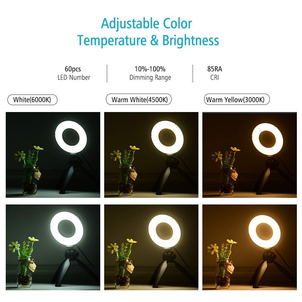 Luce ad anello a LED da 6,2 pollici, 3 modalità di illuminazione dimmerabili, 11 luminosità Luce per trucco da scrivania per selfie con supporto per cellulare Luce circolare per streaming li