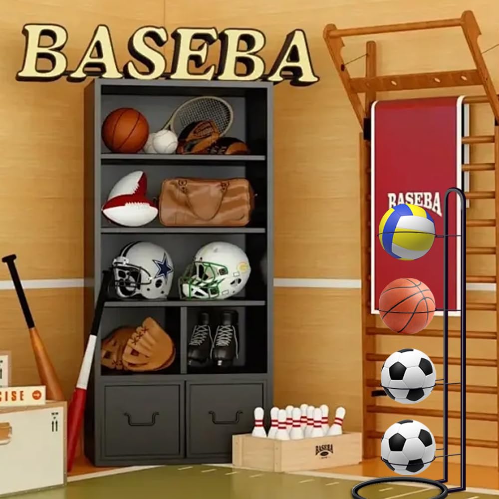 Soporte Pelotas Pared Estante Organizador De Bolas Multicapa Soporte de Bolas de Metal para Voleibol,Rugby,Baloncesto,Fútbol