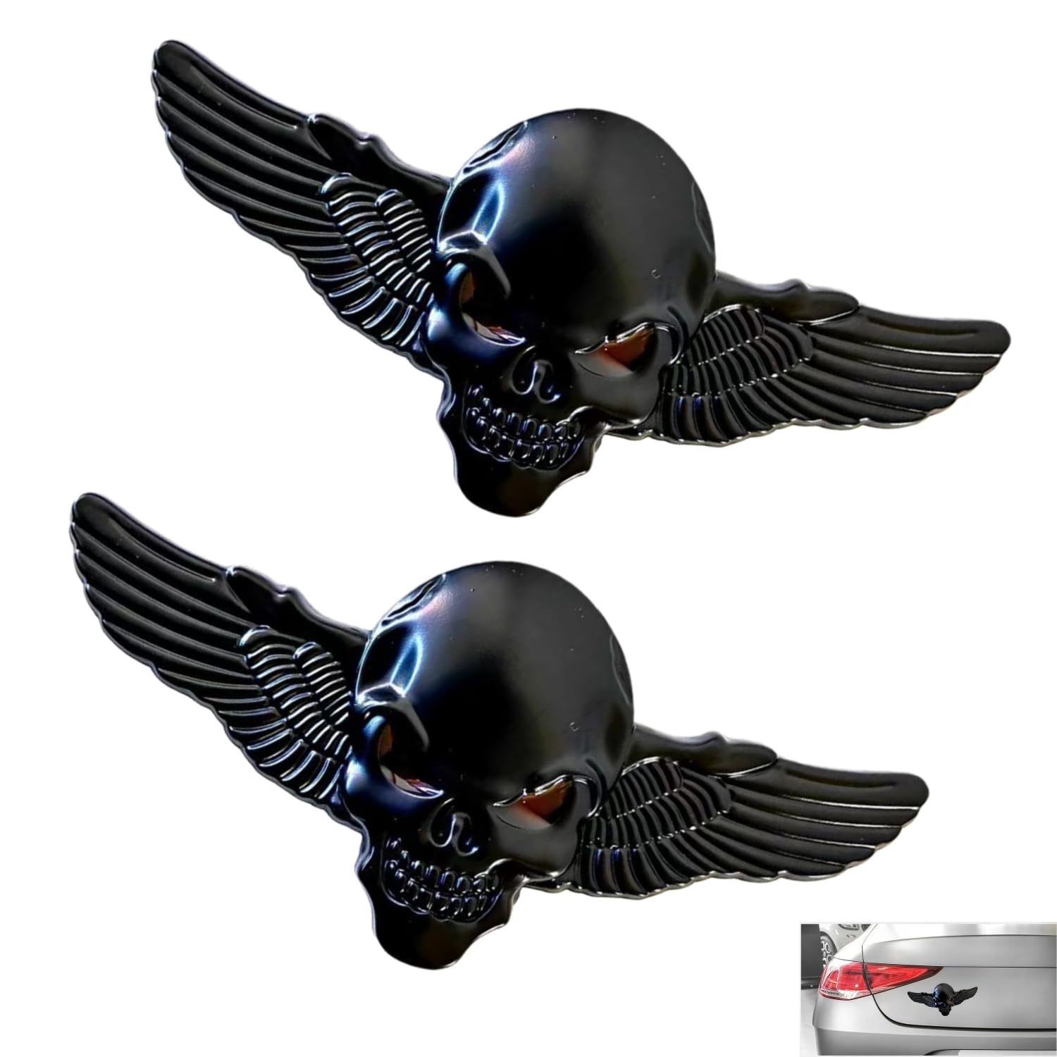 3D Metallschädel Autoaufkleber,2 Stück Skull Aufkleber Auto Totenkopf Sticker Schädel Skull Emblem Auto Aufkleber für Auto,Motorrad Helme 3D Skull Sticker als Fahrzeug Styling(Schwarz)