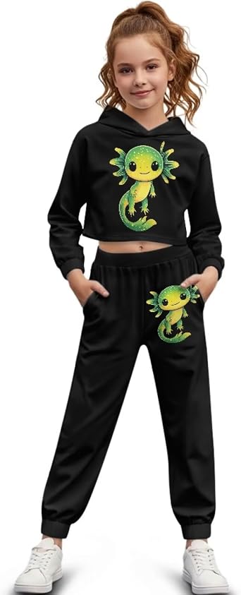 Girls Clothing Two Piece Set Loose Sweatpants and Crop Sweatshirt for Running/Yoga 4-13T
