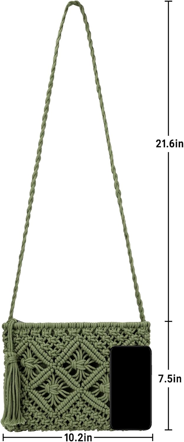 Women Crochet Shoulder Bag Handmade Woven Beach Crossbody Handbag Satchel Purse with Tassel for Summer | Crochet, Handmade, Woven, Beach, Purse, with Tassel - Image 6