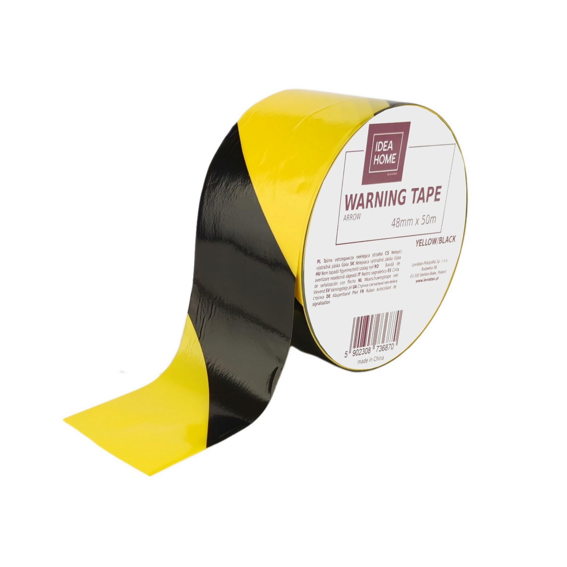IDEA Home Barrier Tape Black Yellow 50m x 48mm Safety Tape Non Adhesive Hazard Warning Tape for Construction Site Event Area Marking