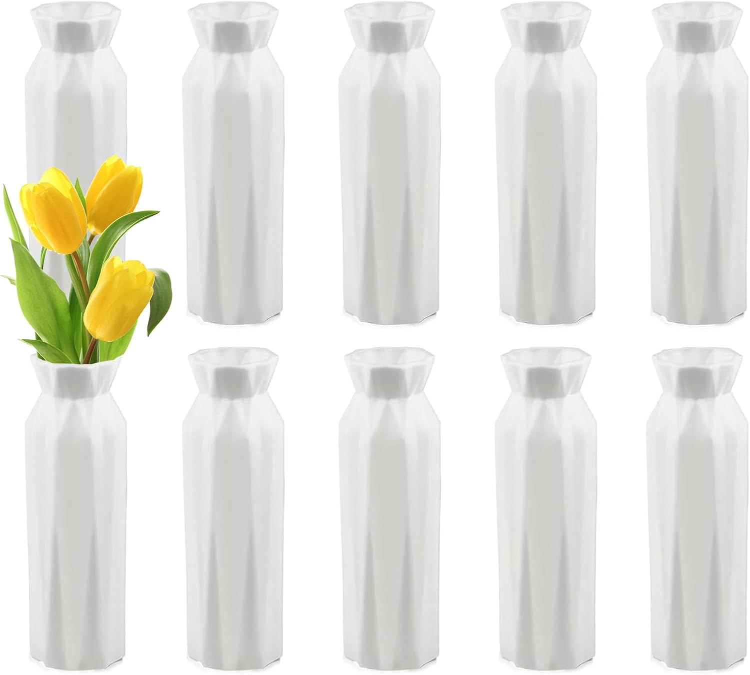 10 Pack Composite Plastic Flower Vase, White Plastic Flower Vases, 8" White Unbreakable Tall Conic Floral Vase for Center Wedding Party Living Room Decor