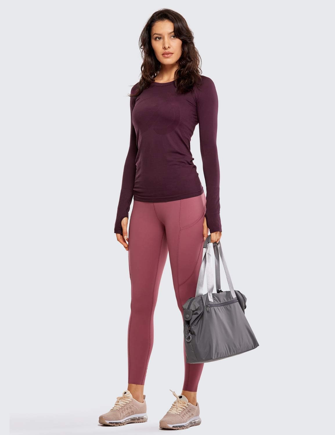 CRZ YOGA Women's Seamless Athletic Long Sleeves Sports Running Shirt Breathable Gym Workout Top Dark Red-Slim Fit X-Small - Image 3