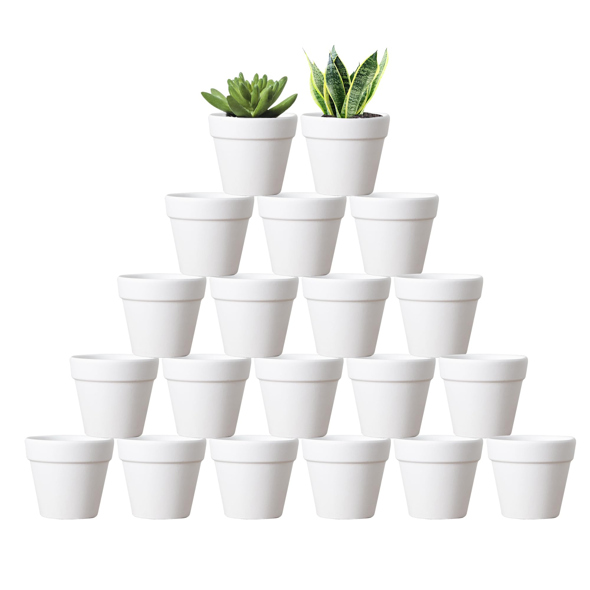 TKS POT 【蓄光】グローホワイト　3個セット 3 Inch White Terracotta Pots with Drainage 20 Pack, Clay Pots