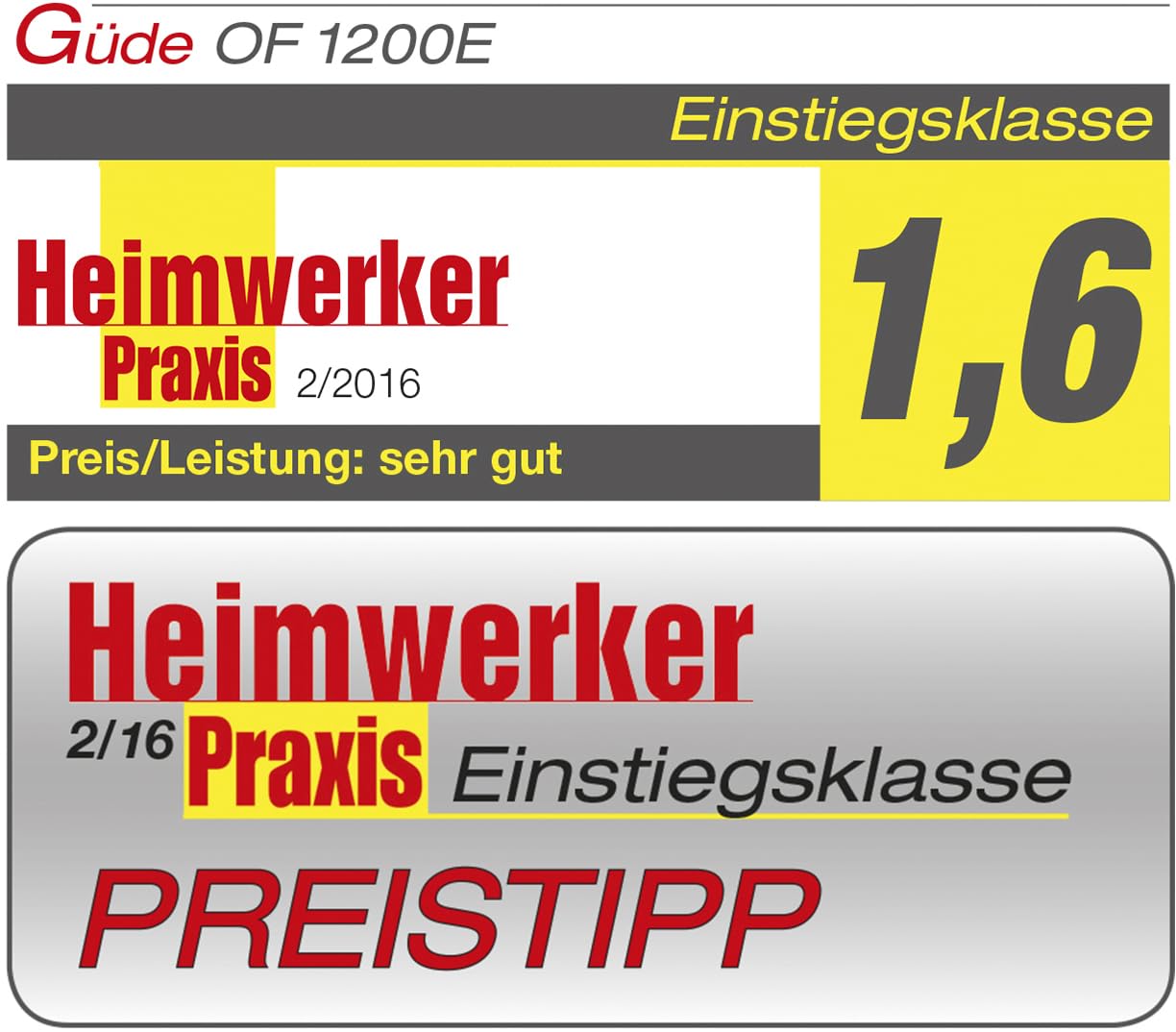 Güde 58117 Oberfräse OF 1200 E (1200 W, Hubhöhe: 55 mm, 7-fach einstellbarer Tiefenanschlag, Spannzangenaufnahme: 6 + 8 mm, 2-Säulen Führung, stufenlose Drehzahlregulierung, inkl. 6 Fräsaufsätze uvm.)