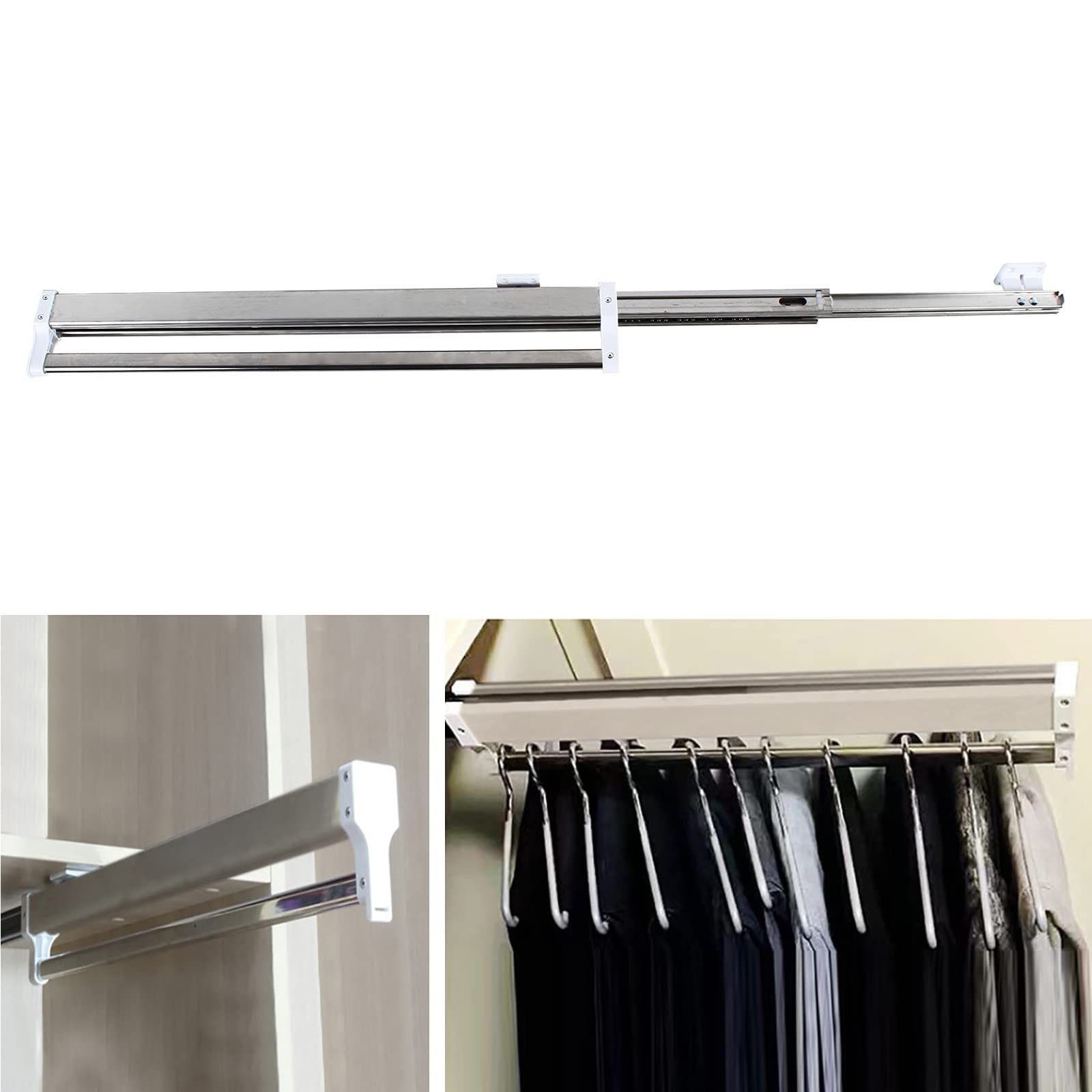 Cintre de placard télescopique pour organiser les garde-robes profondes et étroites