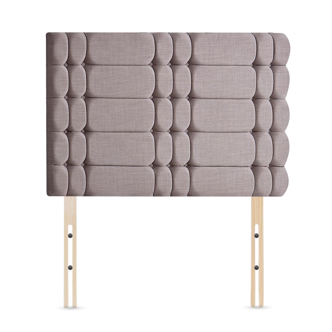 Elixir Furniture Berlin Cubed Buttoned Handmade Headboard Divan Bed Bedroom Decor Hotel Furniture Turin Fabric (Beige, 4ft Small Double)