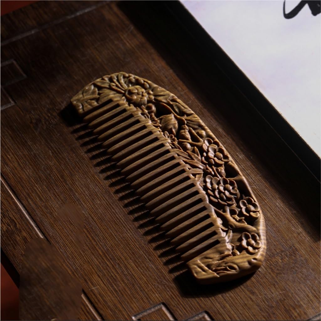 Peruka Grzebień Solid Wood Wide-toothed Comb With Carved Long Hair Comb for Curly Hair Chinese Style Travel Comb, Non-static and Anti-knotting Duże grzebienie do włosów