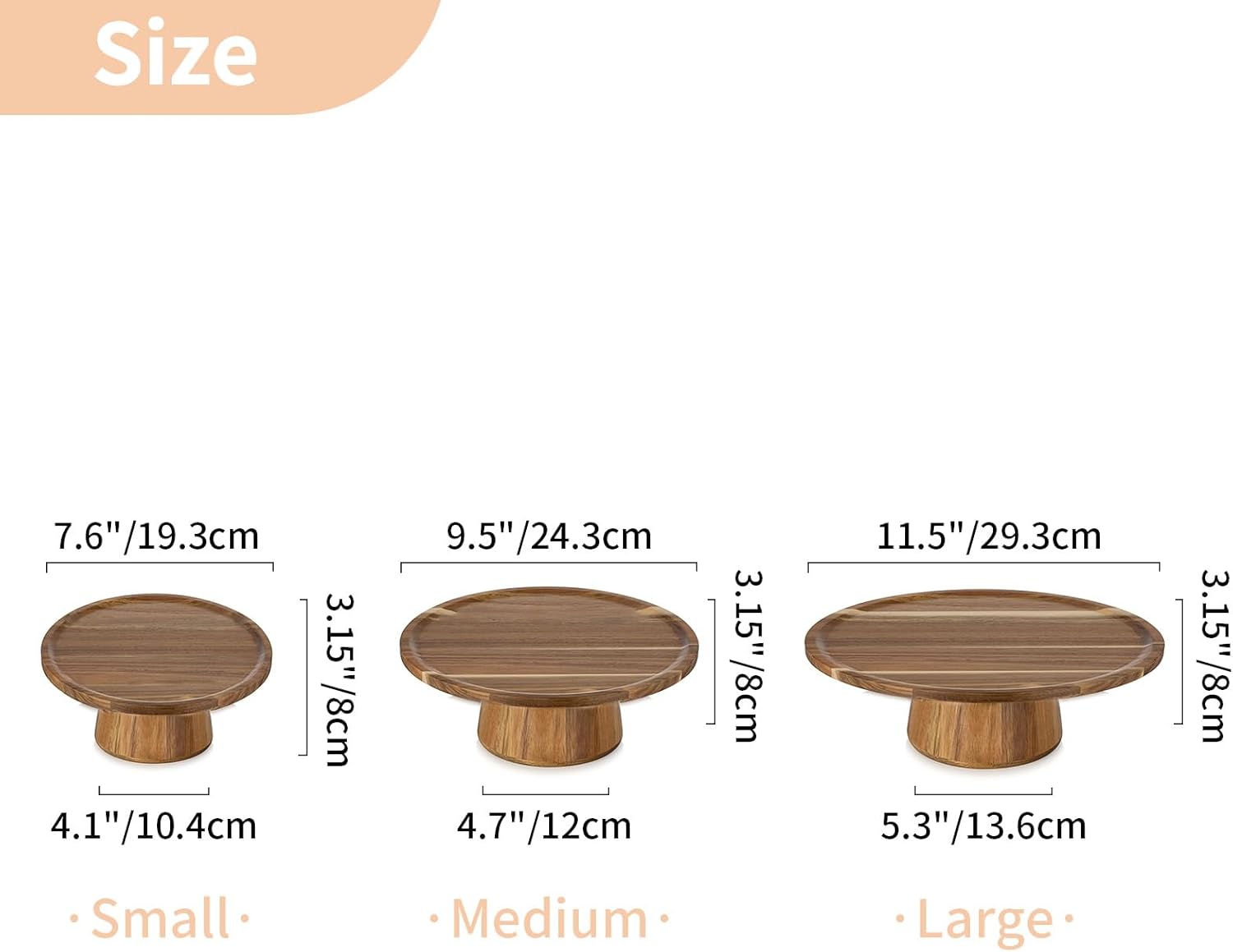 NUPTIO Wood Cake Display Stand Set of 3：4 in 1 Multifunction Cake Plate Serving Bowl Chip & Dip Tray Nut Dish Acacia Wood Cupcake Holder for Wedding Birthday Tea Party Gift for Baking Enthusiasts