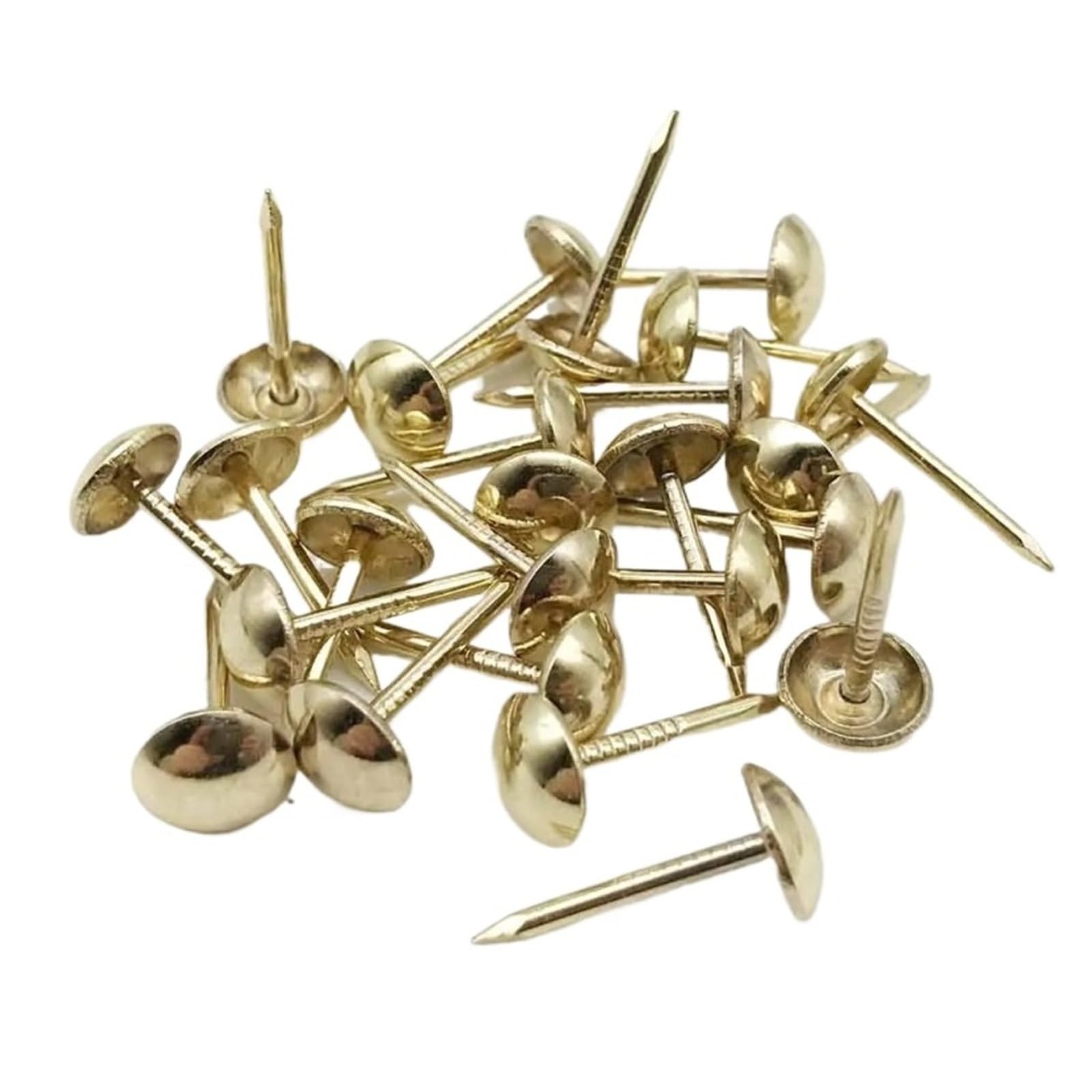 Flat Head Push Pins 100pcs Golden Silvery Upholstery Nail Wooden Box Sofa Shoes Decorative Tack Stud Pushpin Doornail(Golden cap dia 8mm)