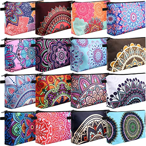 Dunzy 16 Pcs Makeup Bags Bulk Graduation Gift Cosmetic Bag Makeup with Zipper Pouch Waterproof Portable Travel Toiletry for Women Teacher Birthday Thanksgiving Christmas Gifts (Mandala)