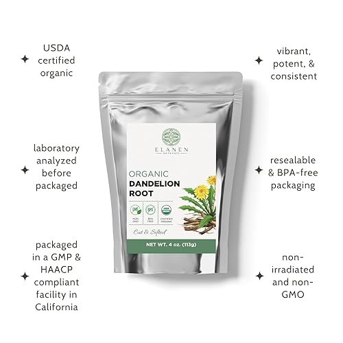 Miniatura 4 de Raíz orgánica de diente de león, 4 onzas (3.99 oz), té orgánico de raíz de diente de león suelto certificado por USDA, hierba de raíz de dandalión