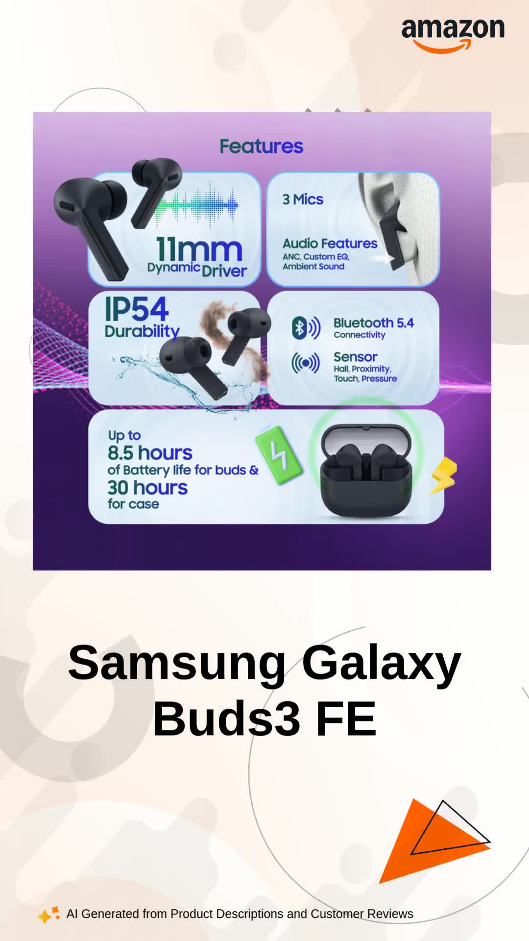 Samsung Galaxy Buds3 FE (Black) with Galaxy AI | ANC | 360-Audio