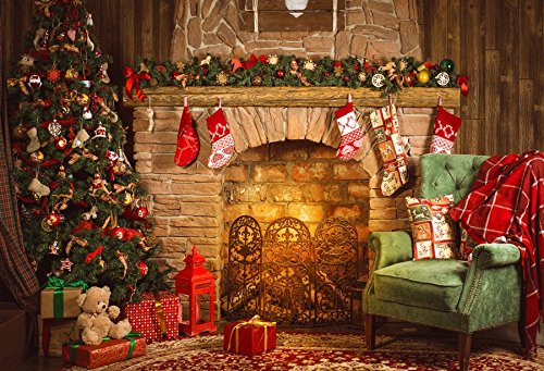 Yeele 10x8ft Christmas Backdrop for Photography - Photo Background - Xmas Gifts Tree Fireplace Stocking Bear Lantern Chair Backdrop Party Banner Child